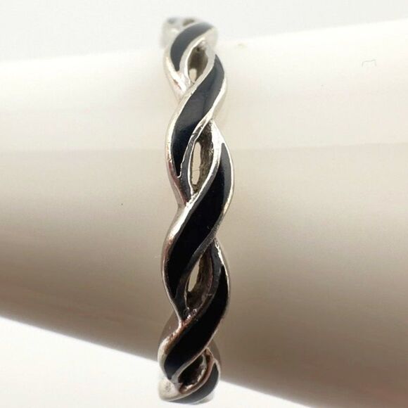 Stackable Woven Black Enamel Eternity Ring Sterling Silver925 Band Sz 10 - Picture 4 of 6